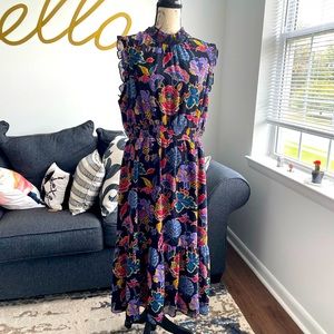 Floral deep navy blue midi dress